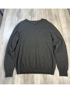 Club Room Sweater Mens M Medium Gray Luxury 100% Cashmere Pullover Preppy V Neck